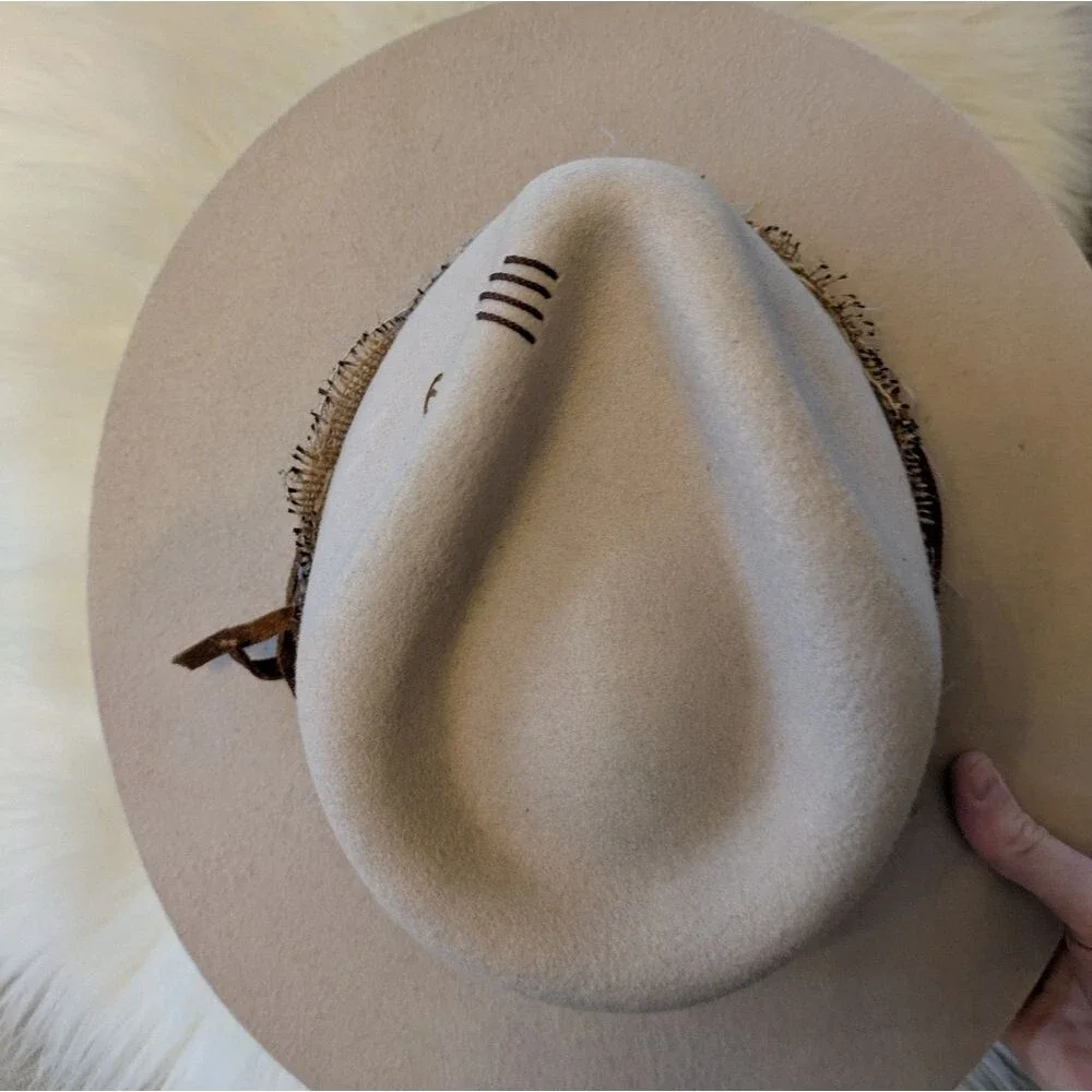 Brittoli Beige Tan Bullhide Leather Hat Montecarlo Hat Co L Large